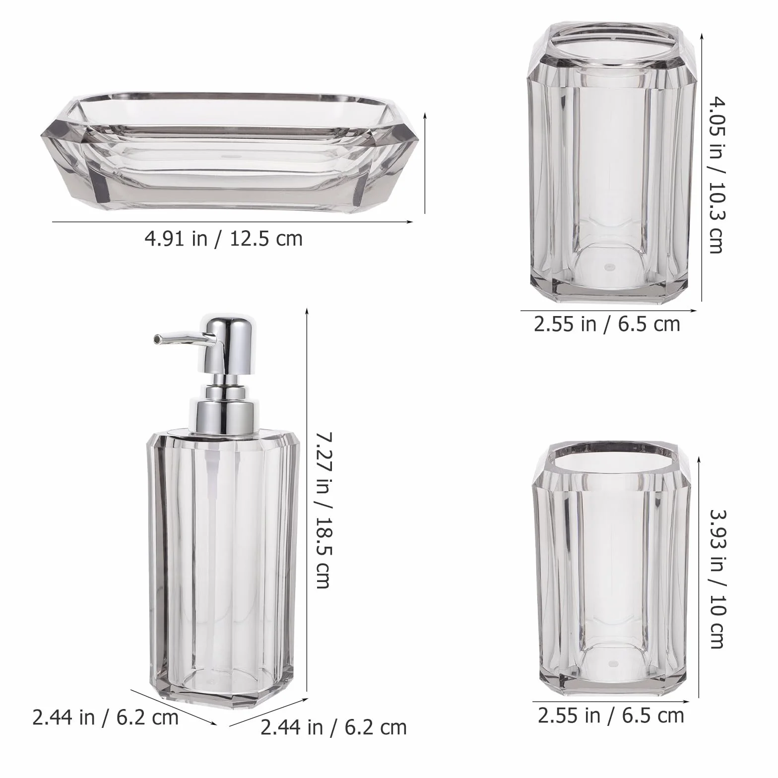 Didiseaon Juego de Accesorios para Baño en Acrílico Transparente Dispensador de Jabón y Vaso para Cepillo de Dientes, Diseño Elegante para Mantener Ordenado el Baño