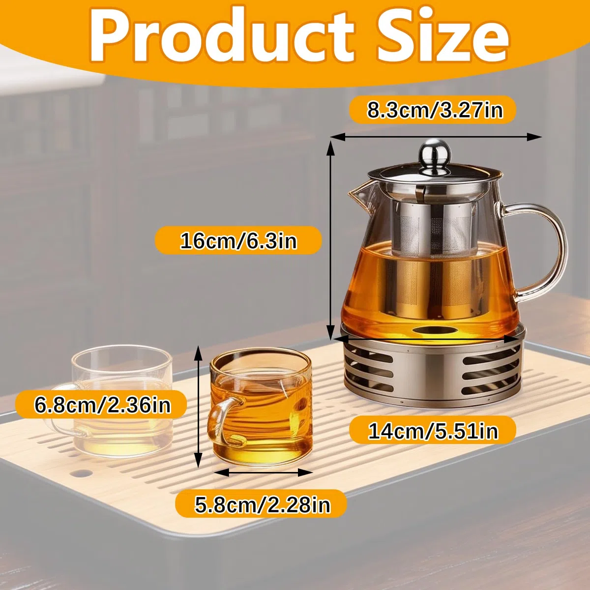 Teteras de Vidrio con Infusor, 1300ML Tetera de Cristal Borosilicato con 4 Tazas Tetera de Cristal para Hornillo con Calientaplatos Tea Pot Transparente Cristal para Té Hojas Sueltas Frutas Flor