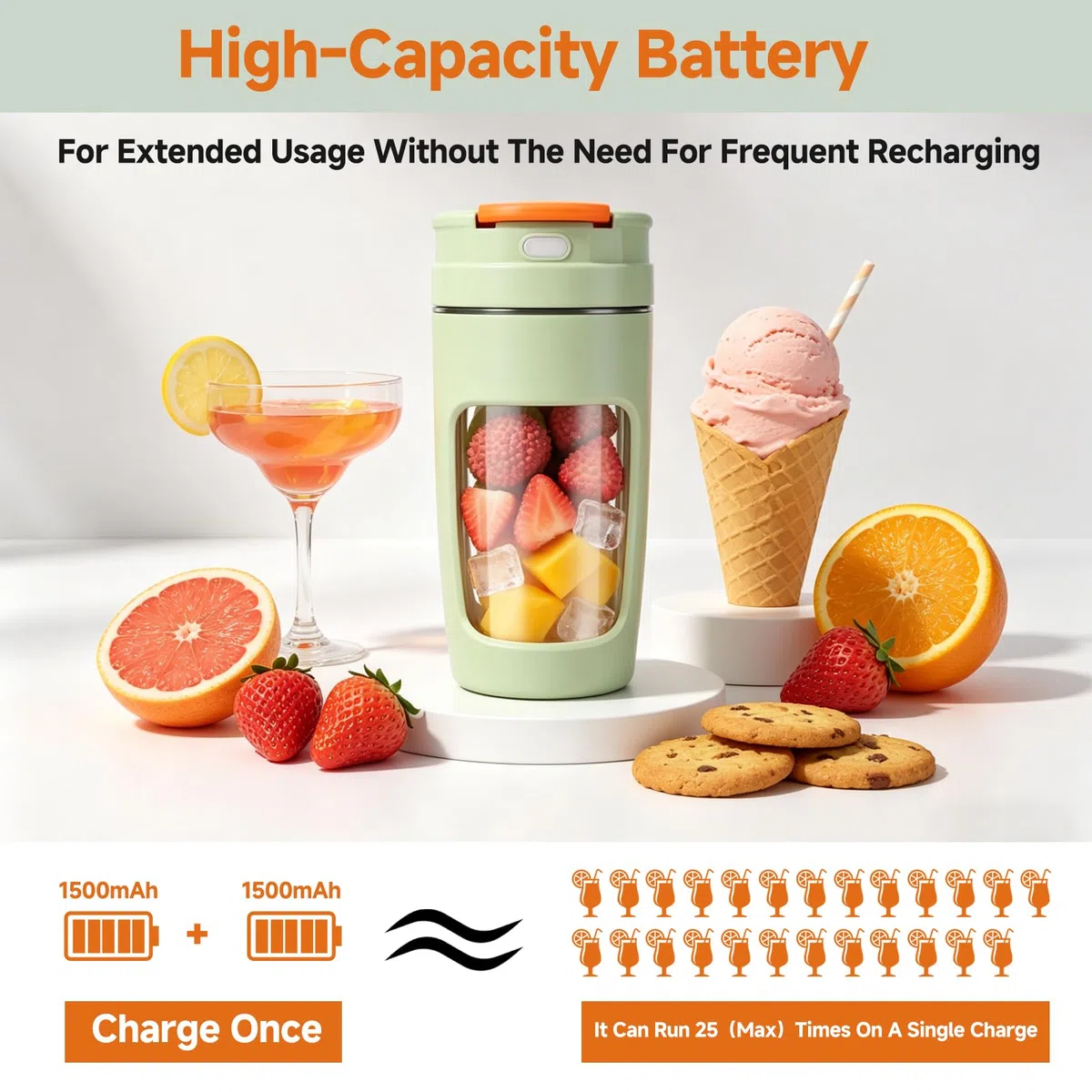 Batidora Portátil, 500ML Recargable Mini Licuadora con 4 Cuchillas de Acero Inoxidable, Vaso de Viaje con Tapa Antigoteo, Ideal para Smoothies, Batidos, Zumos, Picar Hielo y Frutas Congeladas