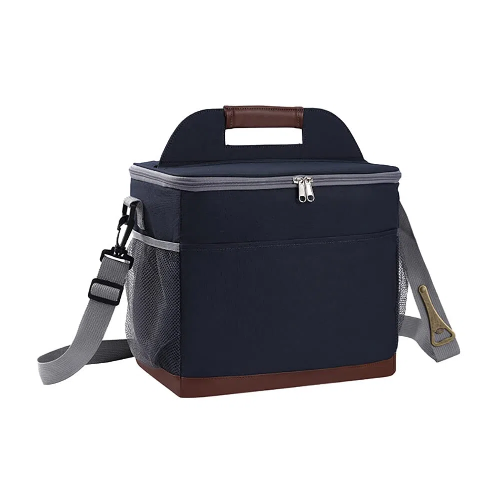 Bolsa isotérmica para el almuerzo, 16 L, portátil, impermeable, para almuerzo, pícnic, con correa para el hombro, doble compartimento para trabajo, escuela, viajes, oficina, azul oscuro