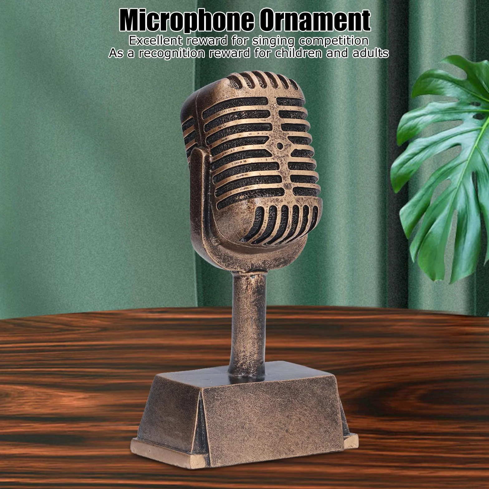 Trofeo de Premio de Música, Modelo Falso de Micrófono Decorativo Adorno, Diseño Retro con Resina Sintética, para Fiestas Temáticas, Concurso de Canto, Decoración de Mesa