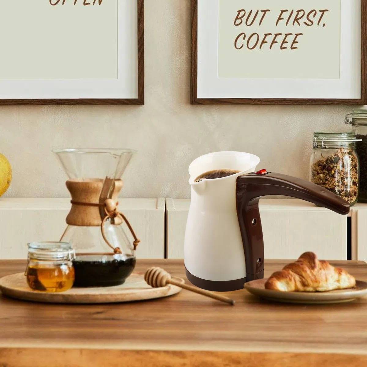 BORDEAG Cafetera Turca 500 ml, Turkish Coffee Pot Electric, Cezve Cafetera Turca de Acero Inoxidable para Hogar Oficina y Viajes
