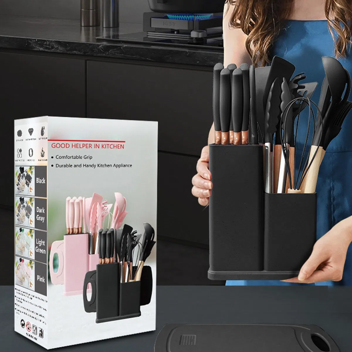 Juego De Utensilios De Cocina Kit 19 Piezas En Silicona Antiadherente | Set De Herramientas De Cocina Para Interior Casa Mostrador Encimera Apartamento Familia Doméstico