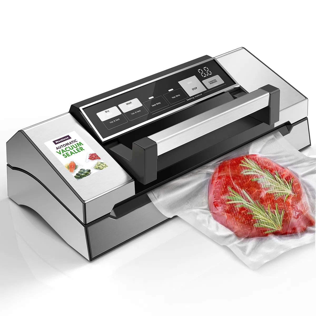 Mesliese Envasadora 95kPa 140W, Doble Sello & Cortador | Doble sello, diseño de mango, cortador integrado, pantalla cuenta atrás, modo pulso, función marinate, 20L/min succión