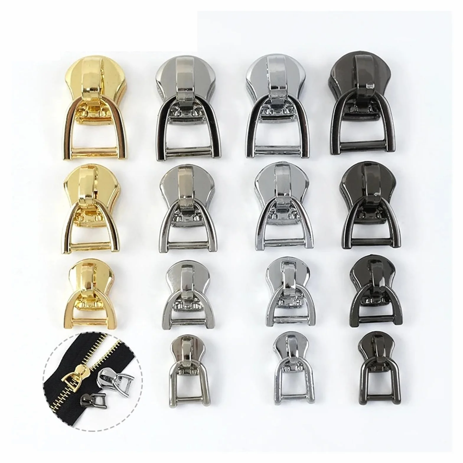 Tirador de cremallera for Metal, anillo en D, deslizadores, bolsas, chaqueta, cierre cremalleras repuesto, accesorios costura DIY, 5-20 piezas, 3#5#8#10#(GunBlack,20Pcs,ForMetal-No10)
