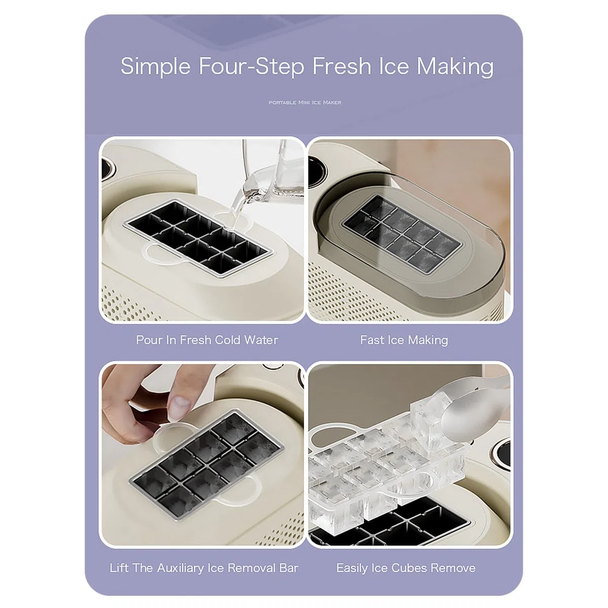 Luocute Fabricante de Hielo Portátil, 120W Cubo de Hielo Rápido que Hace un Automóvil en Casa Mini Fabricante de Cubos de Hielo, Adecuado para Campamento de Cocina RV (Enchufe de la UE)