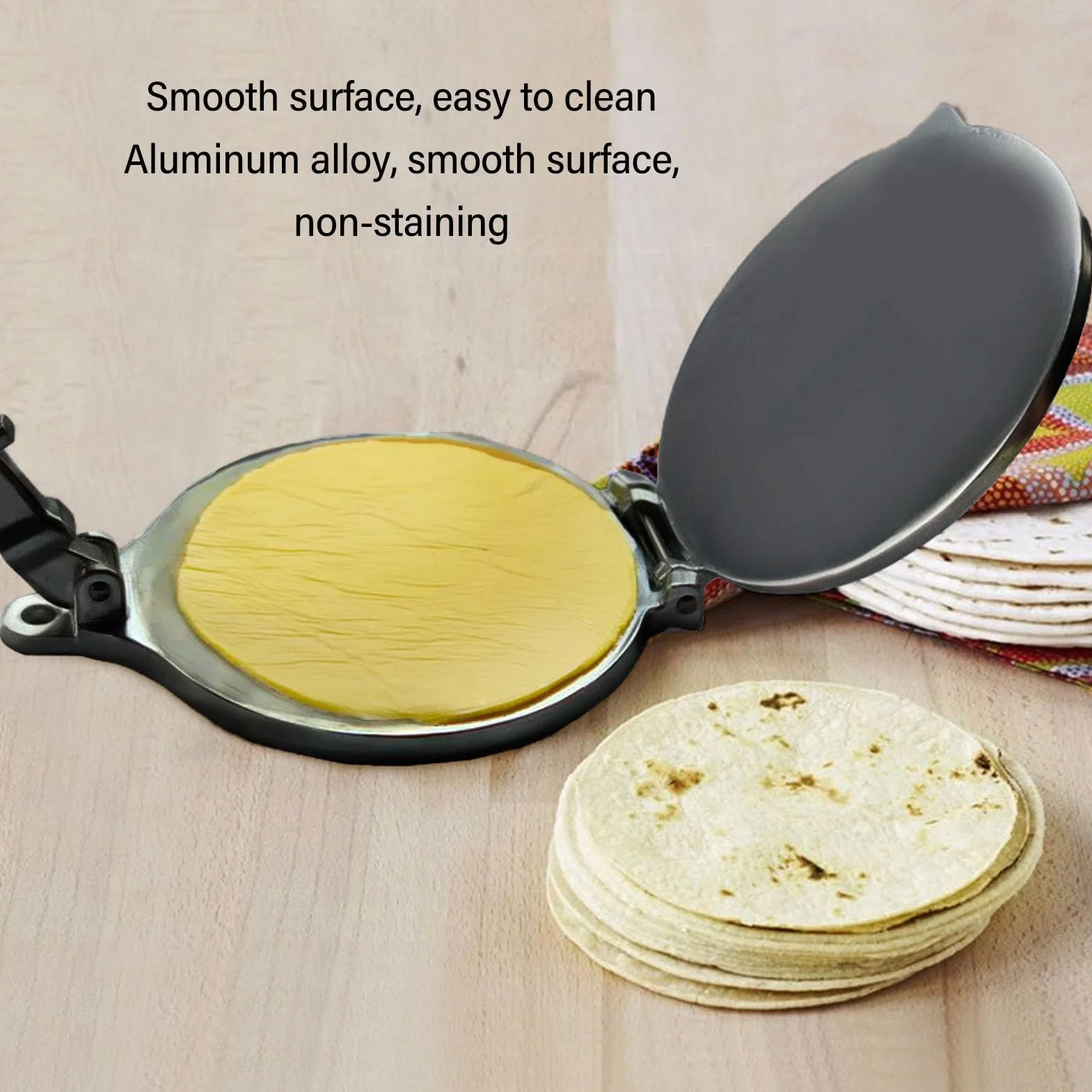 Prensa de Tortilla Manual de Aleación de Aluminio para Hacer Hamburguesas de Pastel de Pizza (16cm negro)