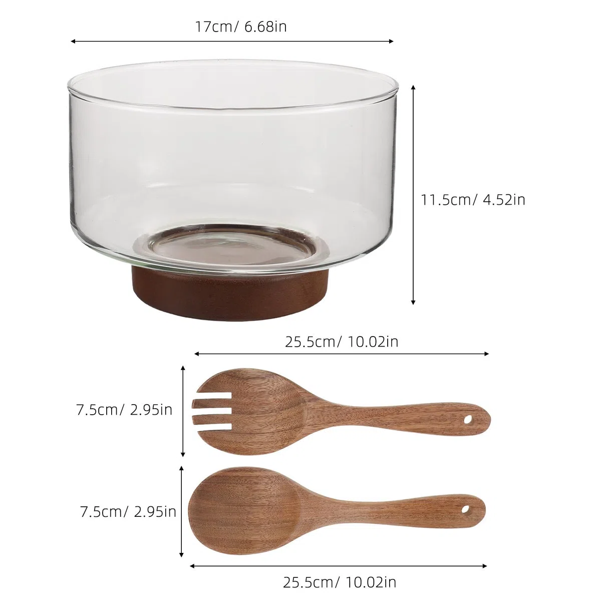 MAGICLULU Bol de Ensalada de Vidrio con Base de Madera, Capacidad de 1.7l, Resistente Temperatura y Fácil de Limpiar, Adecuado para Servir Ensaladas en Cocina Moderna