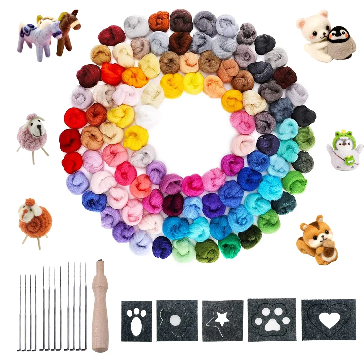 115 Pz Juego de Lana de Fieltro con Aguja, 100 Color de Lana Suave Juego de Lana de Fieltro con Herramientas de Agujas de Fieltro de Lana para DIY Manualidades y Artesanía (100 Color)