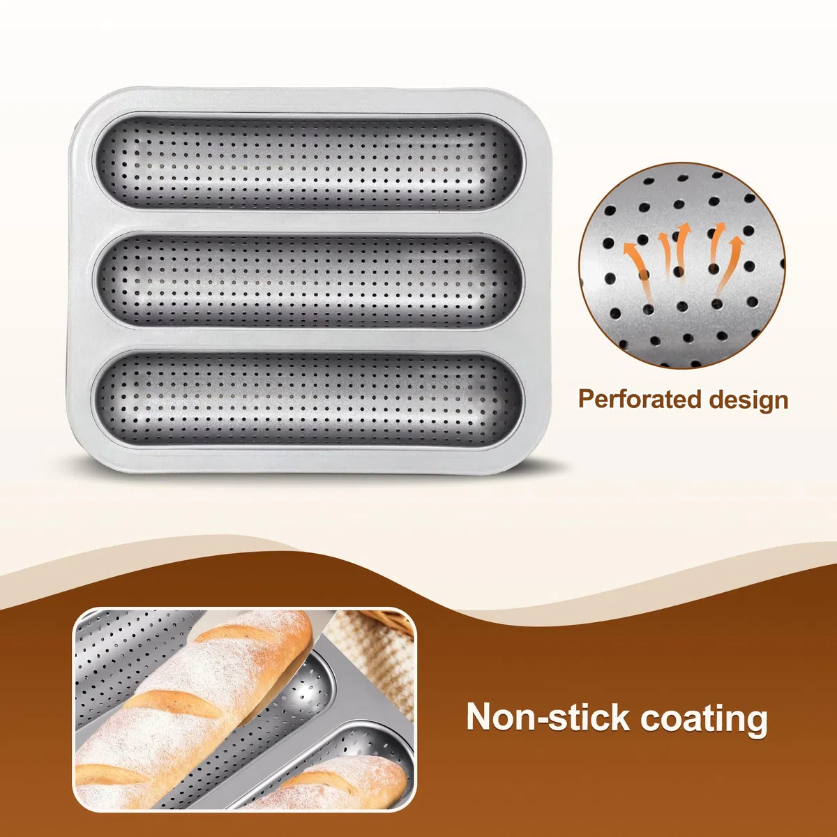 Molde para panecillos de punto caliente, molde perforado de acero al carbono, bandeja antiadherente para hornear bollos de perro caliente, mini bandeja para hornear sándwich de baguette para