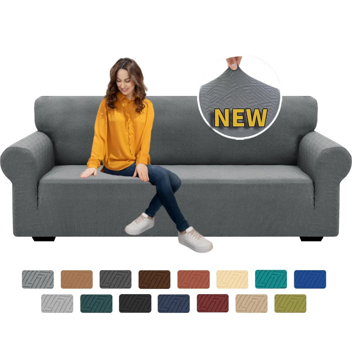 XINEAGE Funda de Sofá 3 Plazas, Fundas Sofa Elasticas para Salón, Fundas de Sofa Ajustables, Funda de Sofá Jacquard para Perros/Mascotas, Protector Sofa Antideslizante (3 Plazas, Gris Claro)
