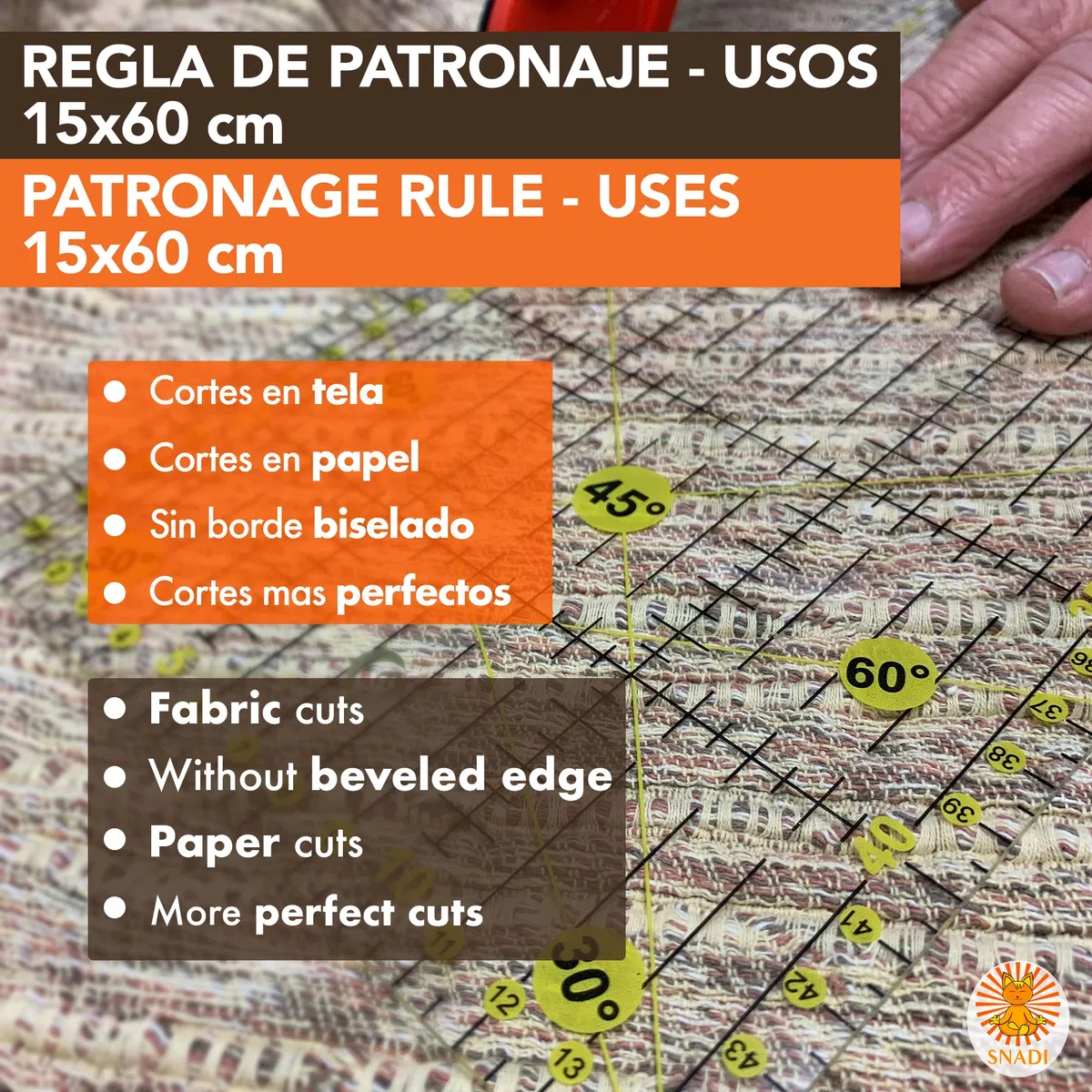 Regla de Patchwork 15 x 60 cm | Corte Preciso para Costura y Manualidades | Reglas de Patronaje | Acrílico Duradero | Visibilidad en Telas Oscuras | Quilting | Transparente