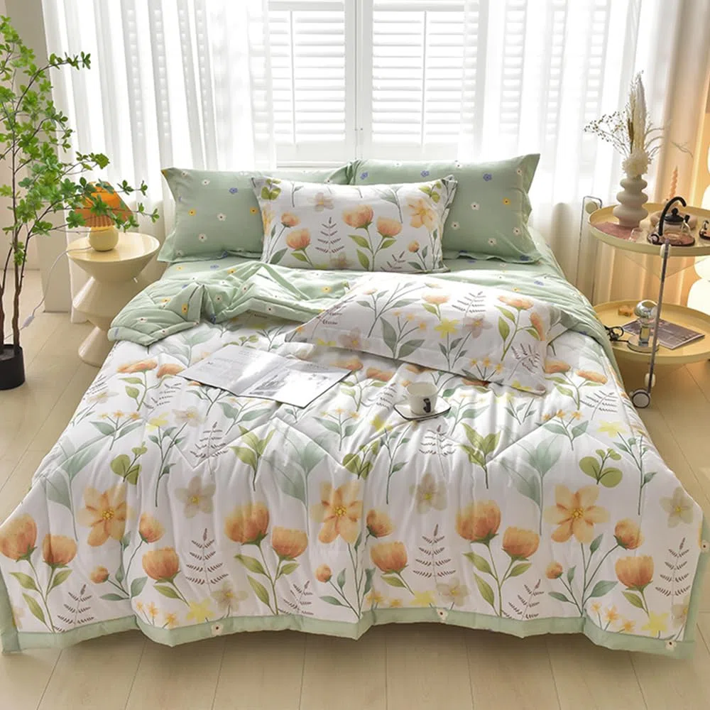 Chickwin Verde Colcha Bouti Acolchada Colcha de Verano y Primavera, 150x200cm Reversible Suave Floral Cubre Cama Entretiempo para Cama Individual Edredón Manta de Dormitorio