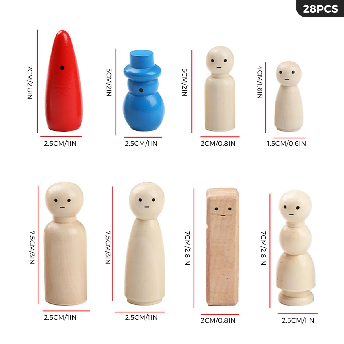 Figuras de Personas de Madera, 28 Piezas de muñecas de Clavija de Madera, Figuras de Personas Coloridas, Juguetes educativos, proyectos de Arte, Juegos en Miniatura, Mini muñecas para niños