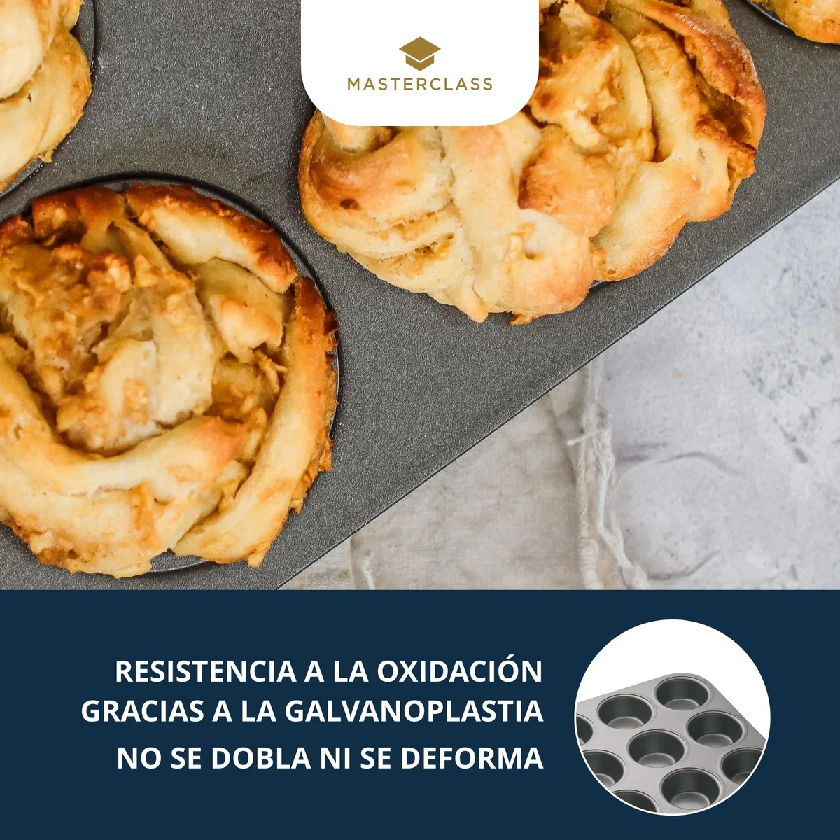 Molde MasterClass, bandeja para magdalenas de 12 agujeros con revestimiento antiadherente, sin PFOA, PTFE ni BPA, bandeja de 35 x 27 cm con 7 agujeros de 2,5 cm, 20 años de garantía, 1 unidad