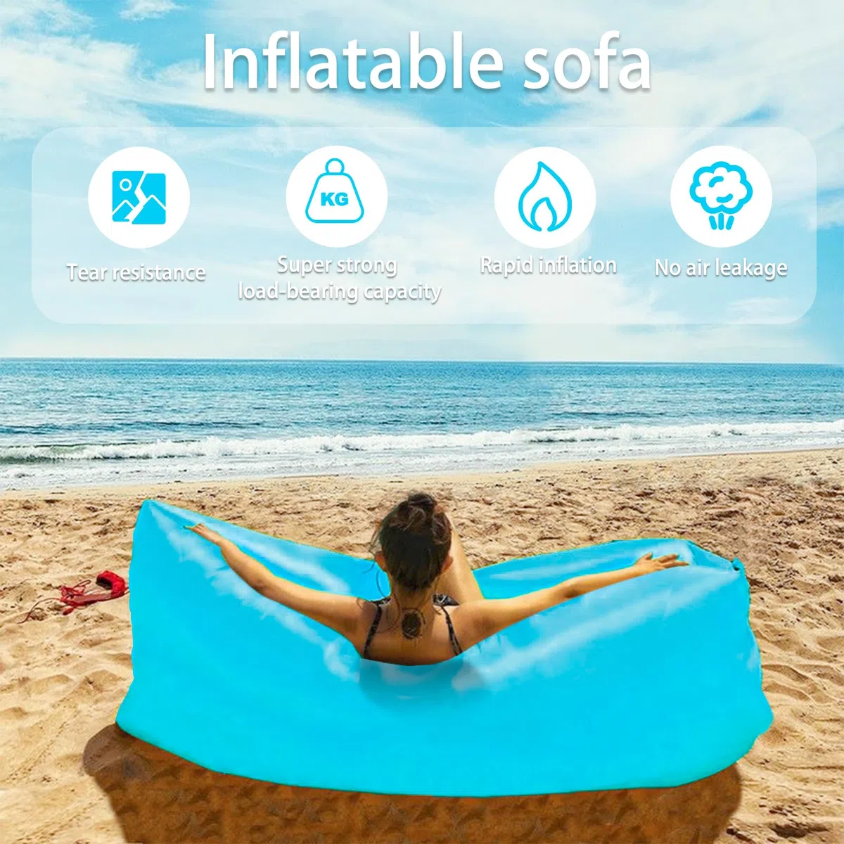 Sofá Inflable Playa, Tumbona Hinchable, 200 * 70cm Sofá Inflable Portátil Plegable, Anti Fugas de Aire con Paquete portátil Bolsa de Aire para Viajes, Camping, Festivales de Música