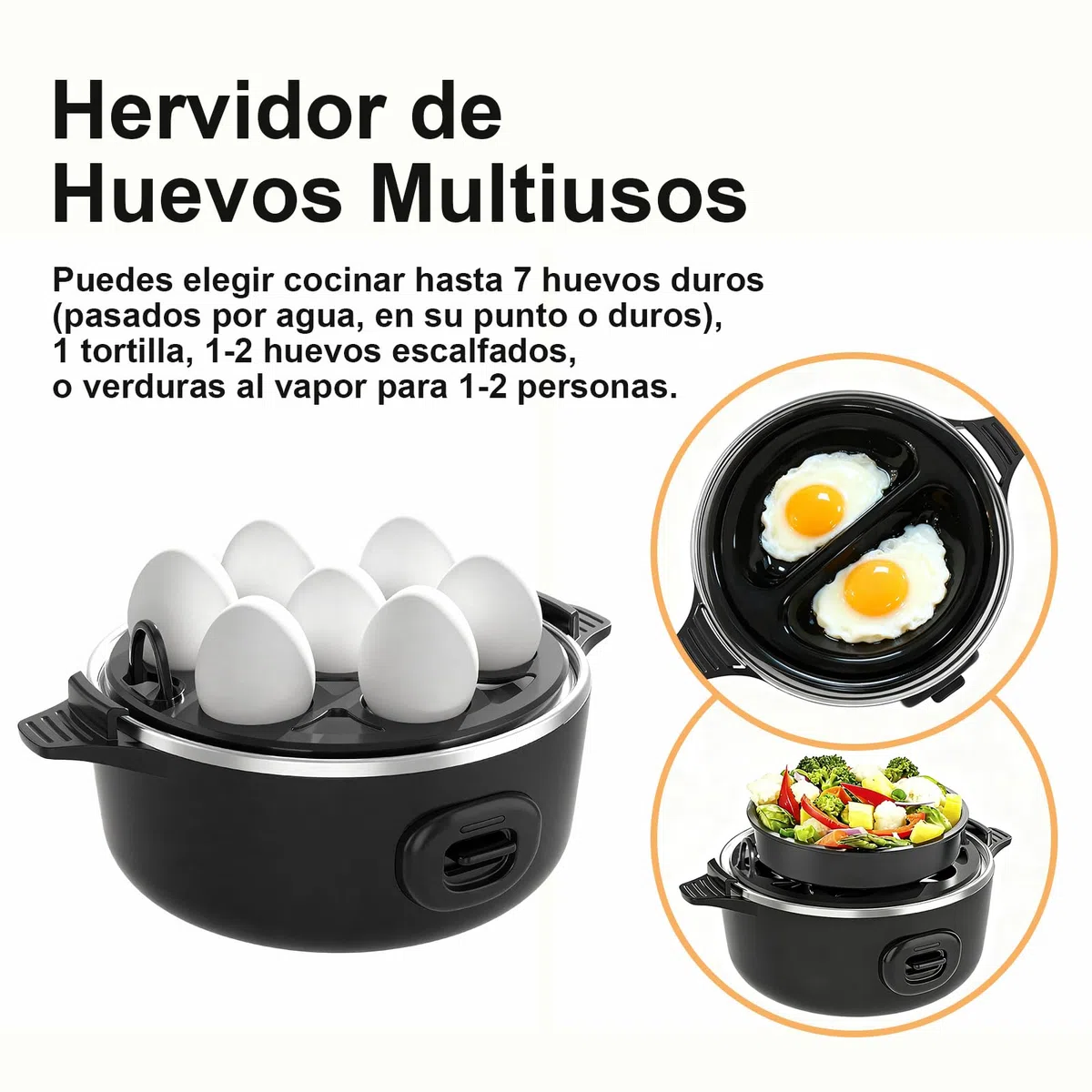 YASHE Cocedor de huevos, 7 huevos duros, para escalfar huevos, tortillas, bandeja y recipiente para huevos libres de BPA, señal acústica