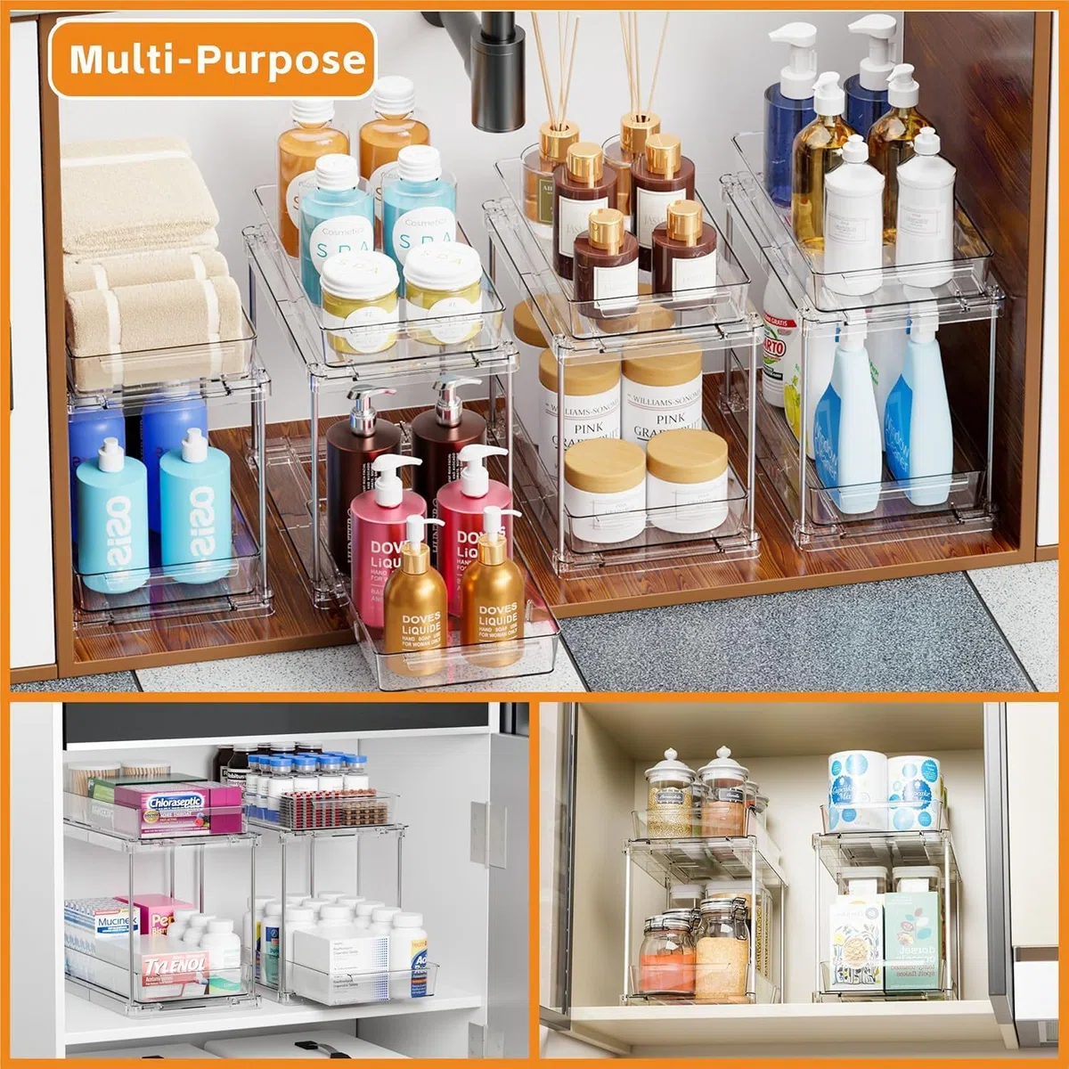 2 Piezas Organizador Debajo Fregadero Cocina,Mueble Fregadero Extraíble Estante con 2 Niveles,Organizador Baño para Cocina,Baño y Encimer