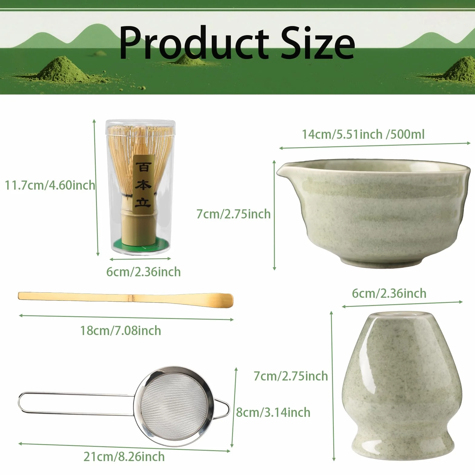 Matcha set Juego de té Matcha de 5 piezas Juego de té japonés batidor de Matcha de Chasen Cuenco de Matcha Cuchara (Chashaku) Colador Soporte para Batidor para hacer té Matcha