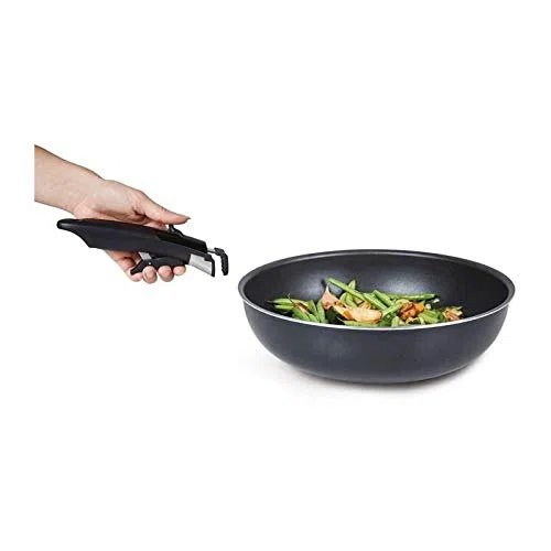 Sitram 713777 - Wok aluminio Ø 28 cm – Color negro – Mango extraíble SITRAMOVIBLE – Todos los fuegos incluyendo inducción – Revestimiento negro antiadherente sin PFOA
