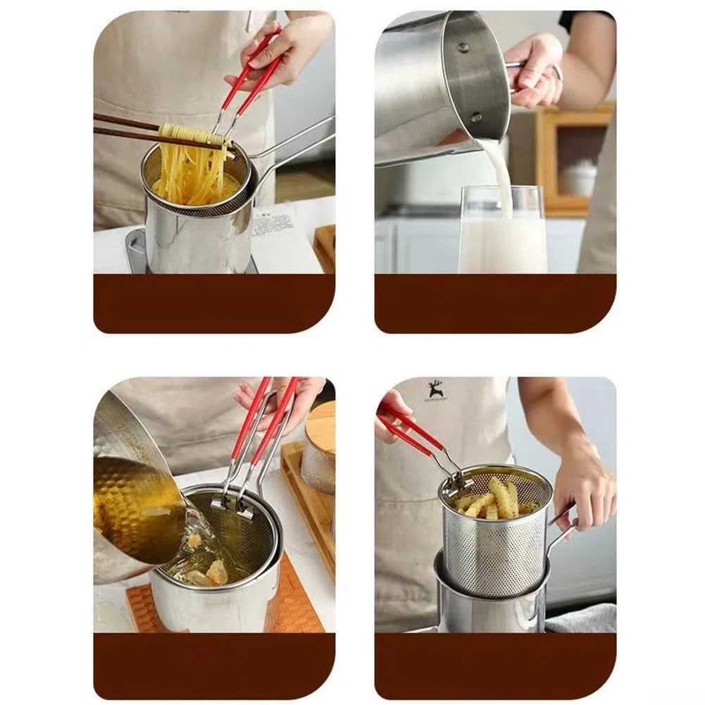 Sartén de acero inoxidable, olla multiusos con asa, para cocinar versátil/cacerola/olla de leche pequeña/olla de freír profunda