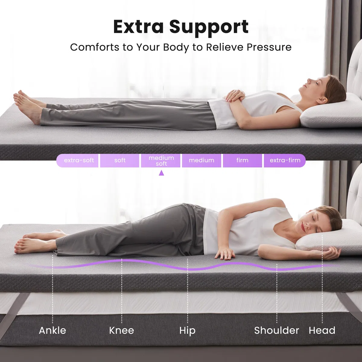 SINWEEK Cubrecolchón de espuma viscoelástica de gel de 2 pulgadas, tamaño individual, almohadilla ventilada de alta densidad para dolor de espalda, cubrecolchón con funda suave extraíble, certificado