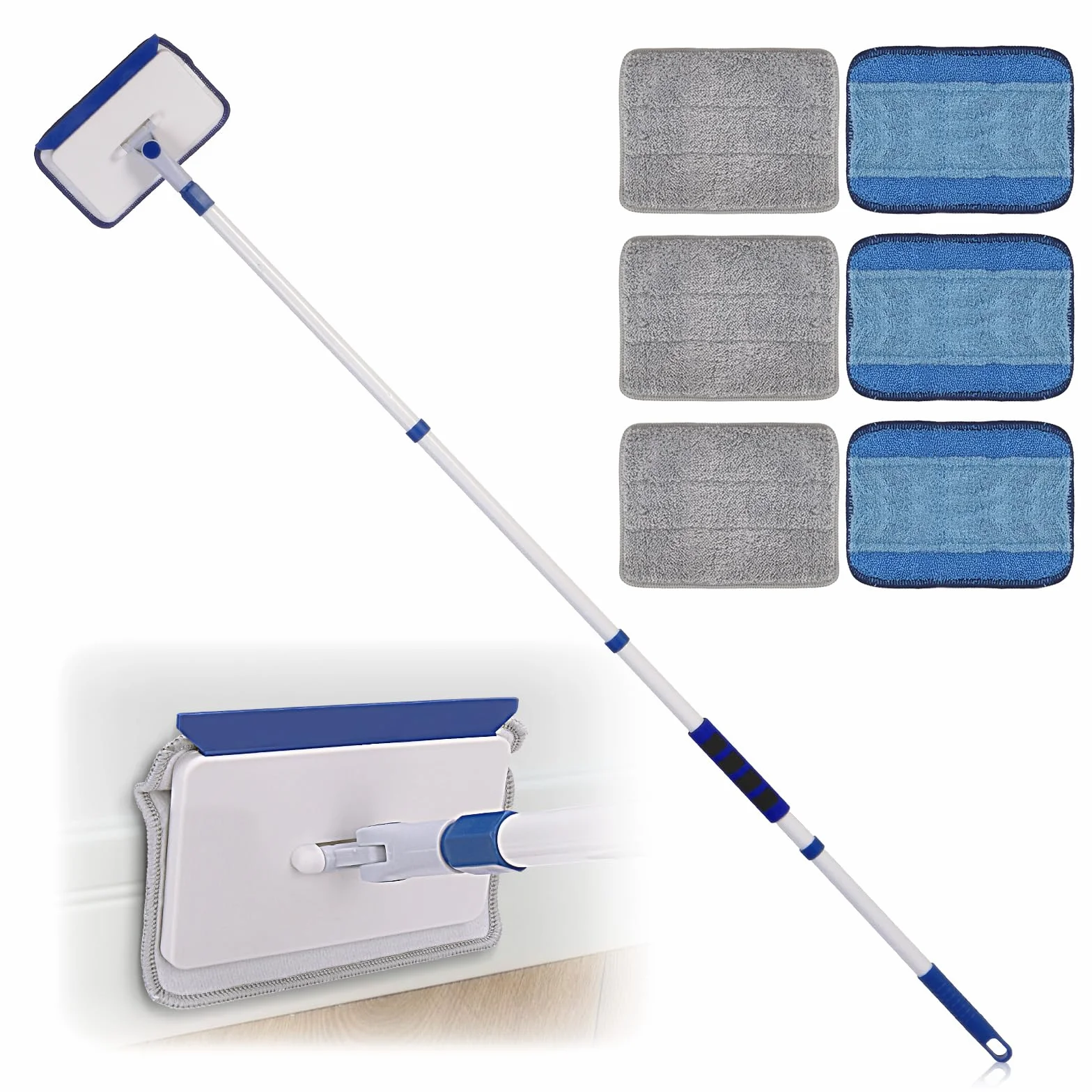 Qaestfy Limpia Zócalos con Mango Largo 152cm Mopa para Limpiar Azulejos y Paredes Piso Limpiacristales mopa Extensible con articulación de 360° 6 Almohadillas Reutilizables