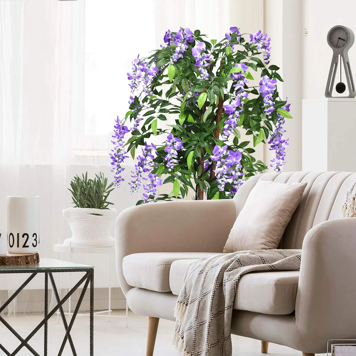 GOPLUS Planta Artificial Ficus Benjamin/Wisteria árbol/Phoenix Palm, árbol Artificial con Flores de 150 cm de Alto, Plantas Artificiales en Maceta, Plantas de Interior Artificiales harina de plástico