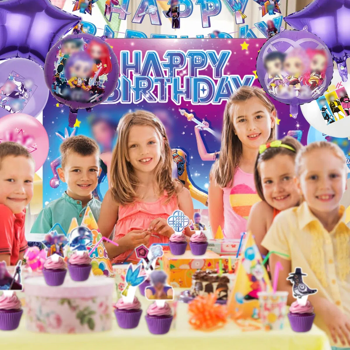 42 Piezas Huntrs Set de Cumpleaños Decoración, Globos para Decoración Fiesta de Cumpleaños (B)