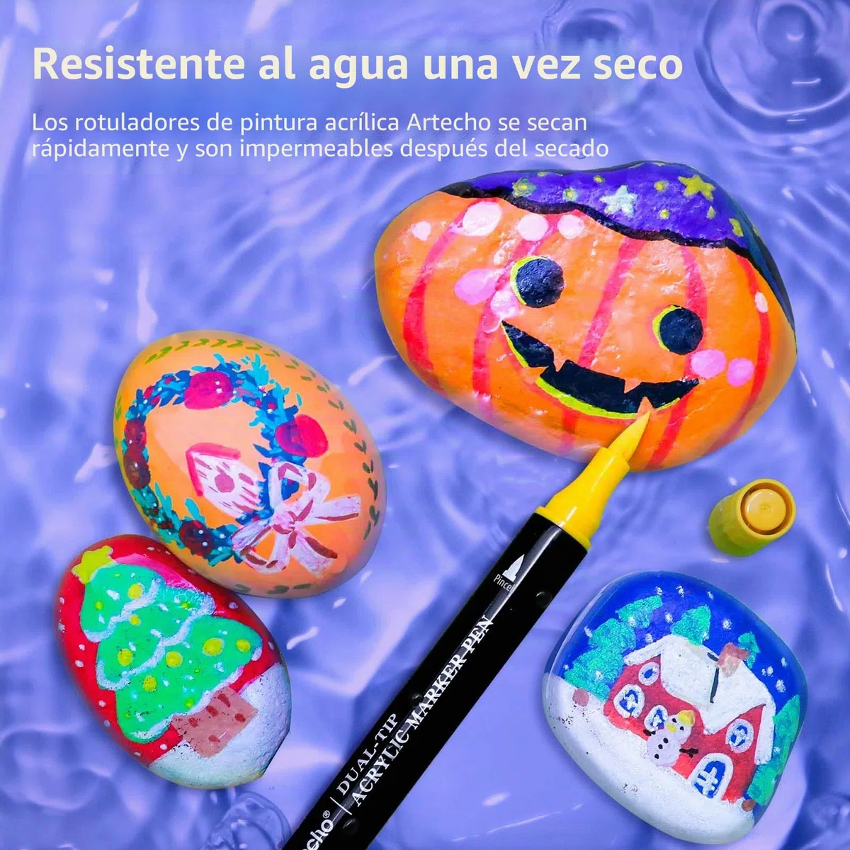 Artecho Lápices acrílicos de 60 colores, 0,5 – 5 mm, resistente al agua, doble punta (pincel y punta fina), con extremos dobles para pintura de roca, papel, madera, huevo, lienzo