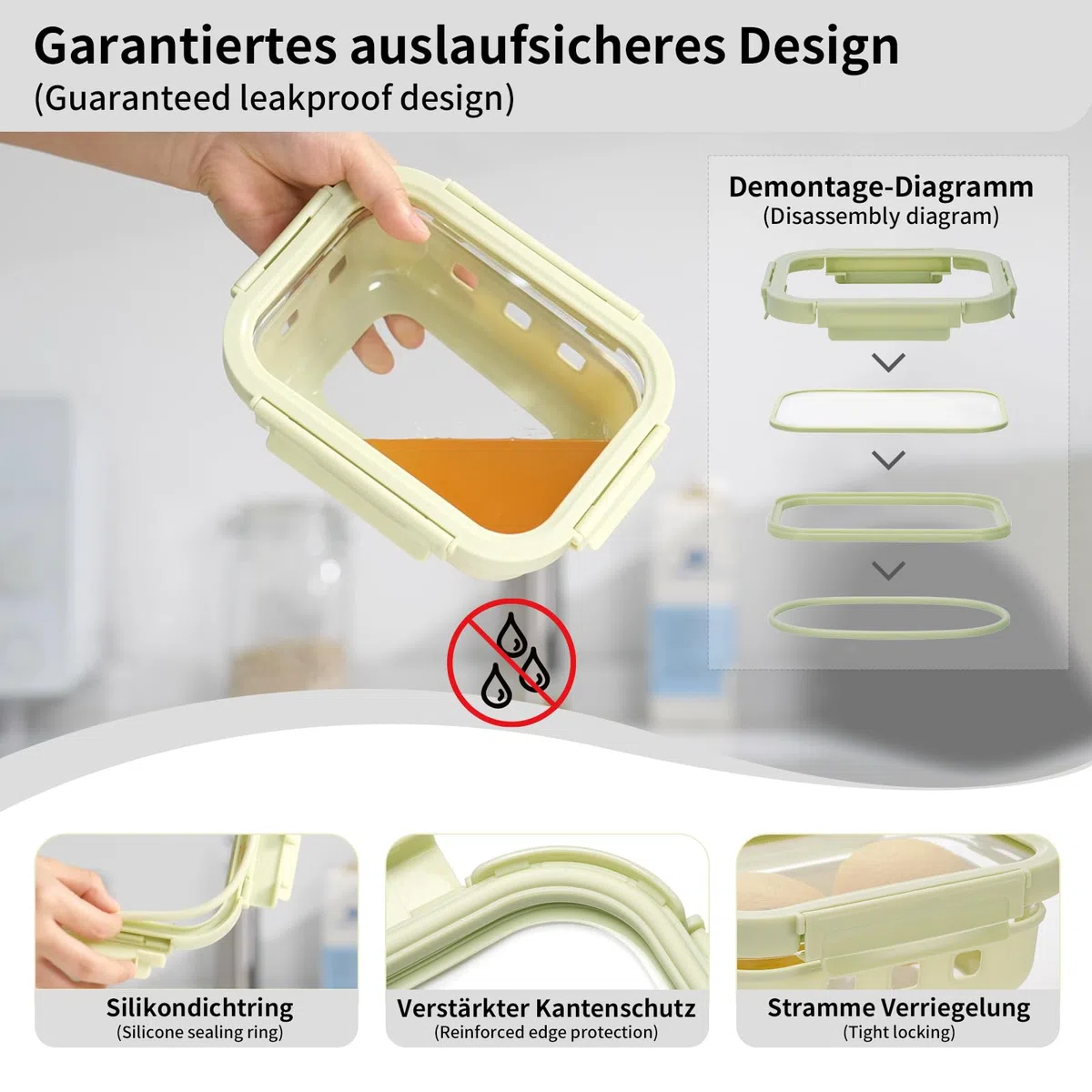 QuaLife Juego de fiambreras coloridas con tapas de vidrio templado, juego de recipientes de vidrio (6 x 640 ml), a prueba de fugas, apilable, apto para microondas y lavavajillas, sin BPA, perfecto