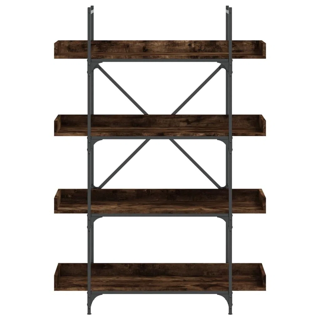 Estantería de 4 estantes roble ahumado 100 x 33 x 145,5 cm de material de madera moderna con marco de metal en X para sala de estar, dormitorio, oficina