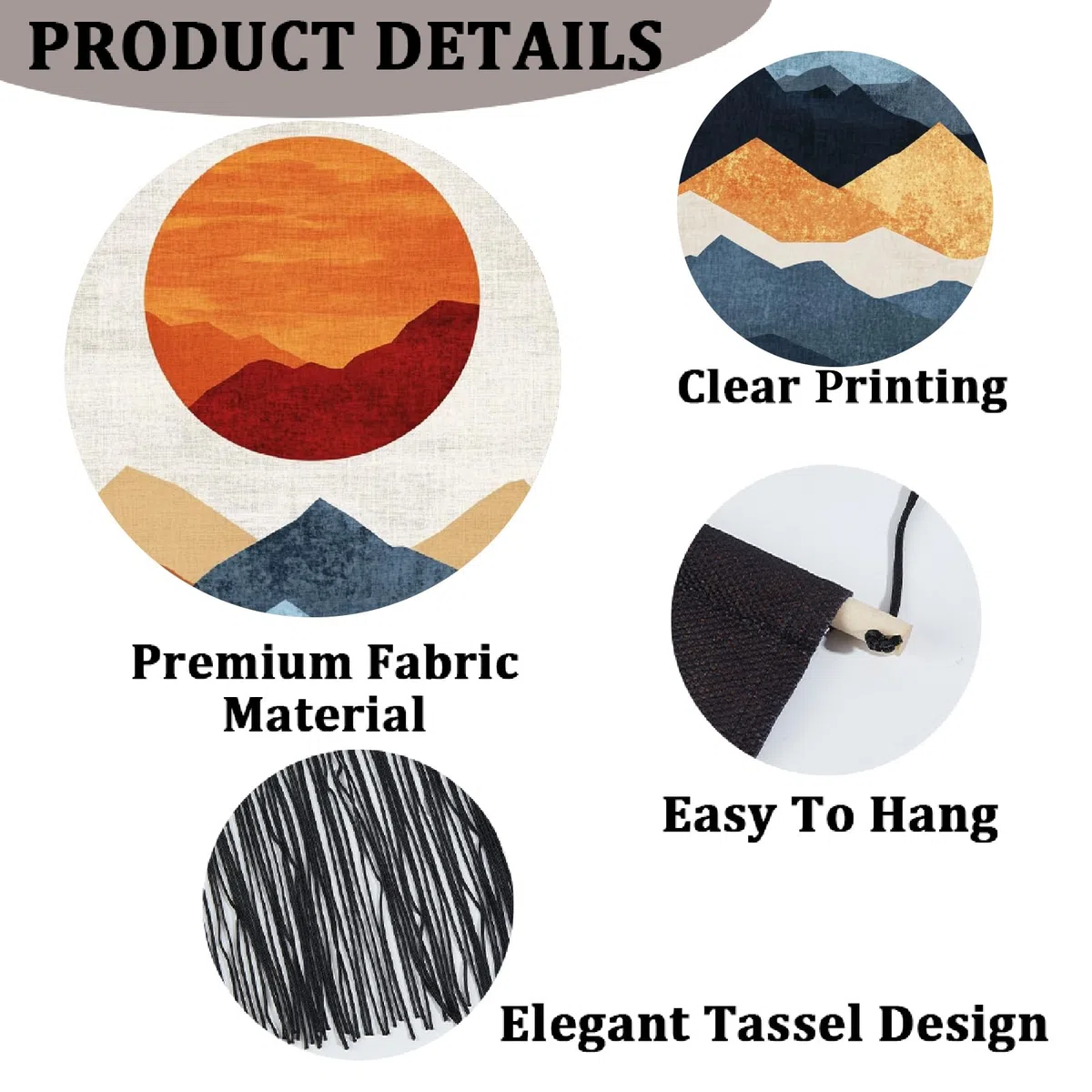 PRESSINART 2 piezas 2 estilos Tapiz Largo Boho Vertical Luna Montaña Tapiz Bosque Árbol Estética Naturaleza Paisaje Arte Borlas Negras Colgante de Pared para Decoración de Dormitorio Sala de Estar