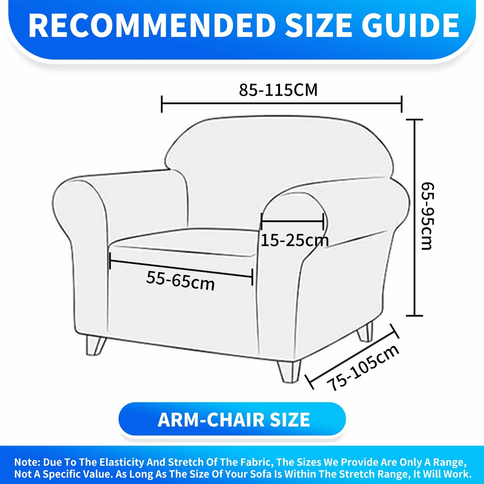 Funda Sofa 1 Plaza Ajustable, Fundas para Sillones Elastica Antideslizante Antimanchas, Universales Couch Cover con Reposabrazos, Lavables, Azul Oscuro