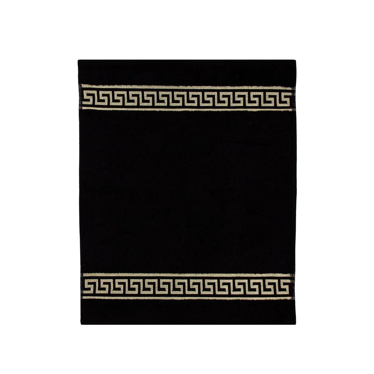 Alfombrilla de baño de algodón en color beige, negro, blanco, dorado, con diseño de meandros (negro, juego de 2 unidades – 50 x 90 + 50 x 60)