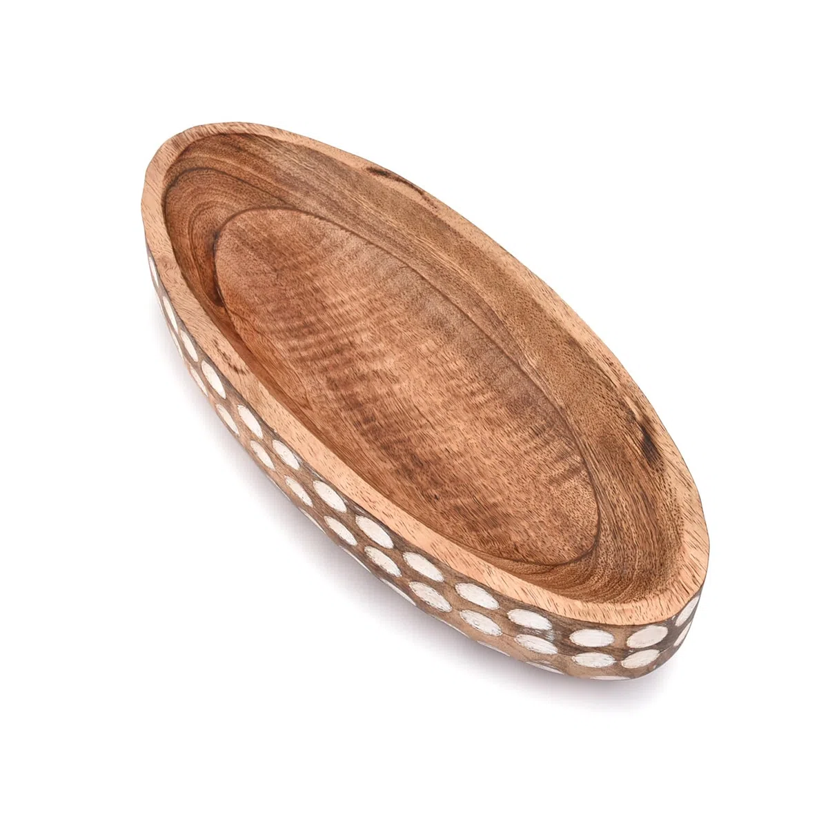 Cuenco decorativo de madera de mango para centro de mesa, comedor, sala de estar, decoración de cocina (35,56 cm x 15,24 cm x 5,84 cm)