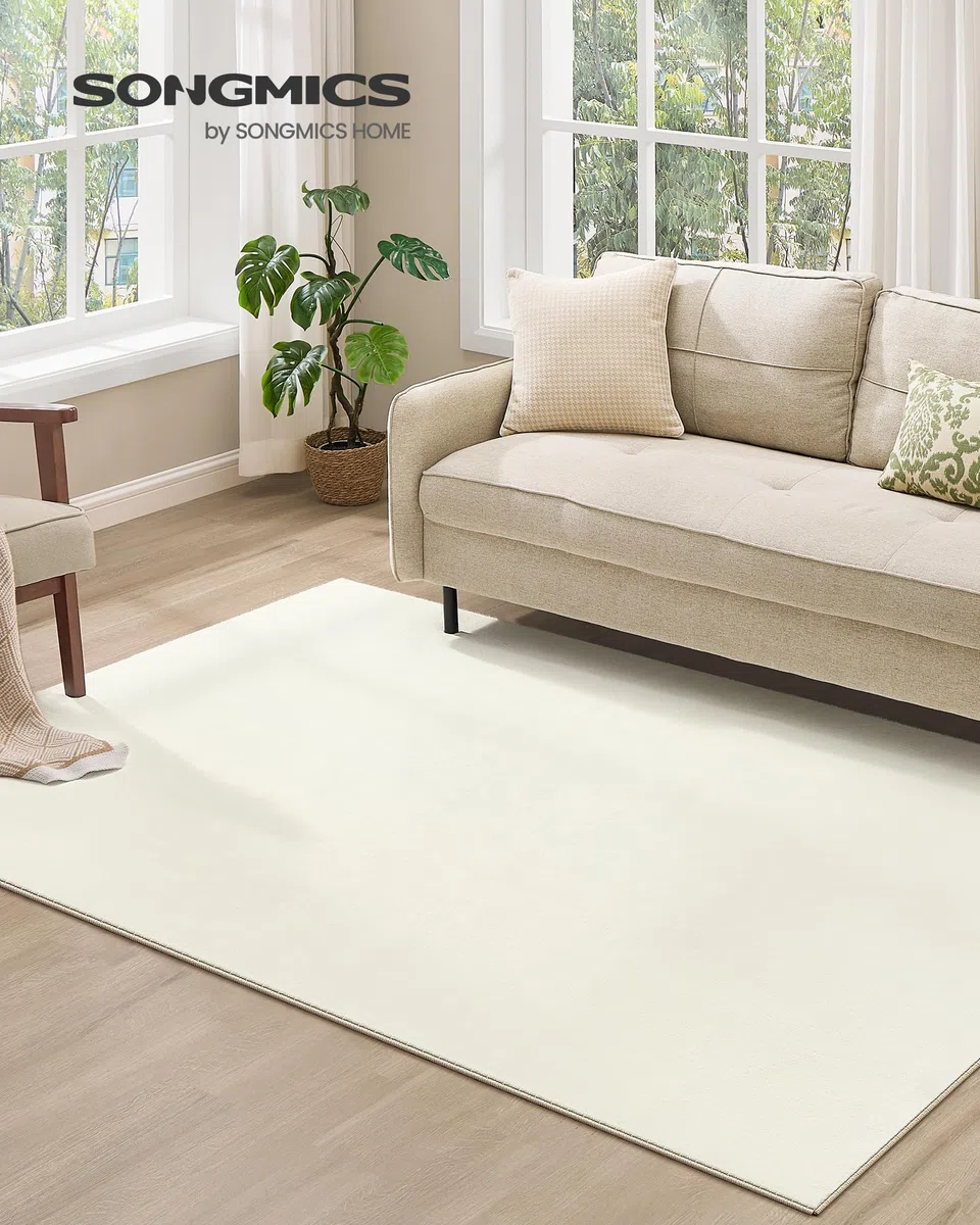 SONGMICS Alfombra, 160 x 230 cm, Alfombra Antideslizante, Decoración del Hogar, para Salón, Dormitorio, Lavable a Máquina, Estilo Moderno, Blanco Crema TAR013WZ02