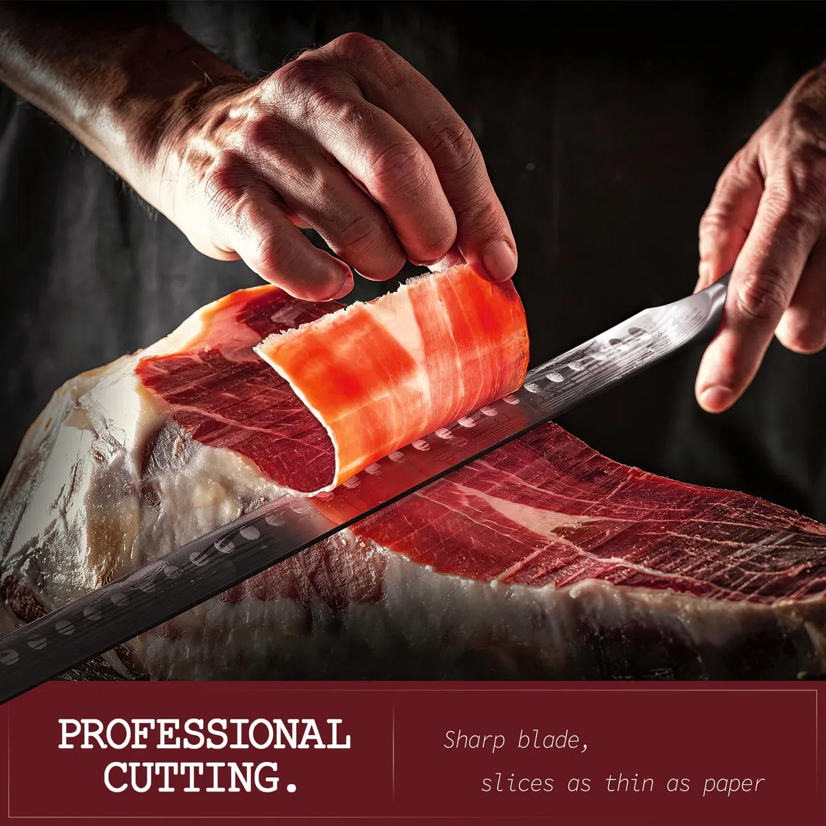 YFWOOD Cuchillo jamonero, cuchillo rebanador afilado de 30 cm, para salmón, para kebab, para carne y barbacoa, diseño de mango ergonómico, caja de regalo