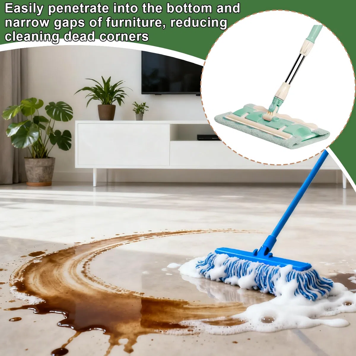 Mopa Plana De Microfibra 7 Almohadillas Mango Telescópico Fregado Rápido | Mopa Giratoria 360° Para Suelos Mantenimiento Diario Hogar Baño Cocina Tarima Azulejos Grandes Áreas