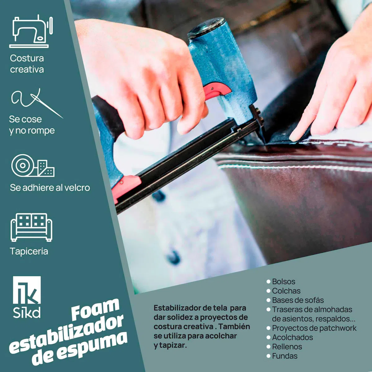 SIKD - Foam estabilizador de espuma para manualidades. 2x0,5m. Goma espuma para tapizar con forro y velour. Estabilizador de tela de costura. Blanco