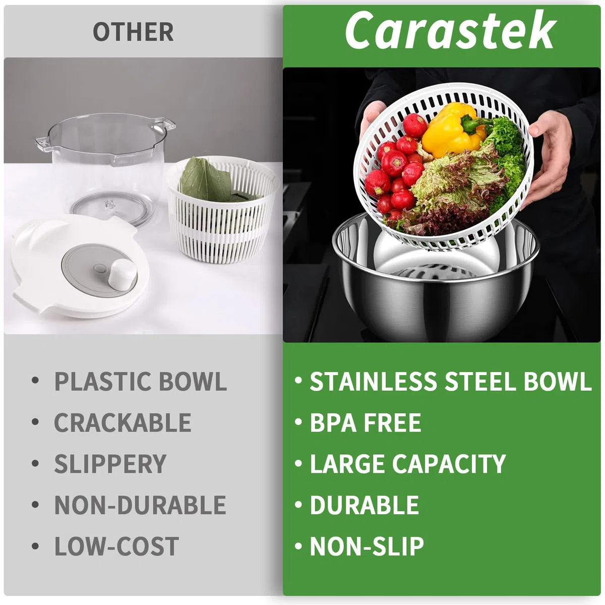 Centrifugador de Ensalada de Acero Inoxidable 4,5L Escurridor Ensalada Escurridor Lechuga Grande Centrifugadora De Verduras con base de Silicona Antideslizante para Lavar Frutas Centrifugar Pastas