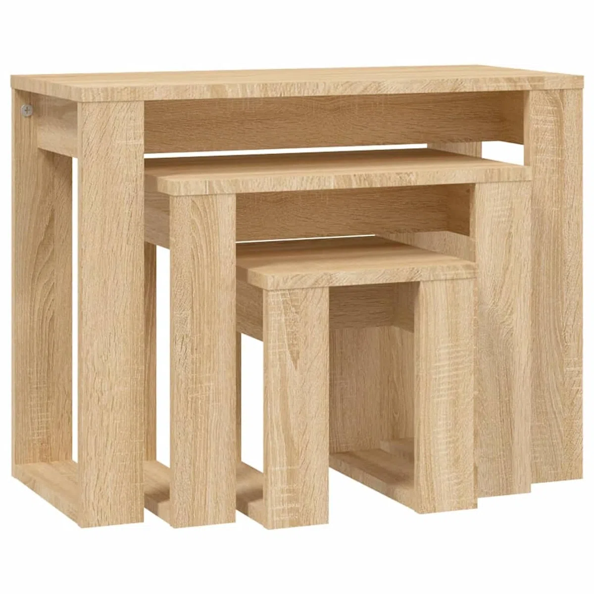 Brokky Mesas apilables 3 pzas Madera contrachapada Color Roble Sonoma Juego De 3 Mesas Auxiliares Anidadas