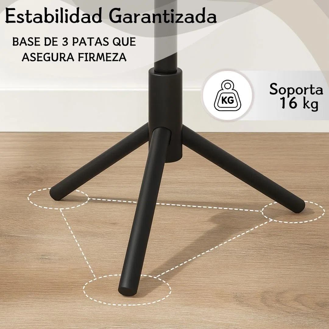 Perchero de Pie de Madera Forrada | Estilo Árbol, Altura Ajustable, 8 Ganchos, Base Estable, Ideal para Entrada, Dormitorio u Oficina, Montaje sin Herramientas (Negro)
