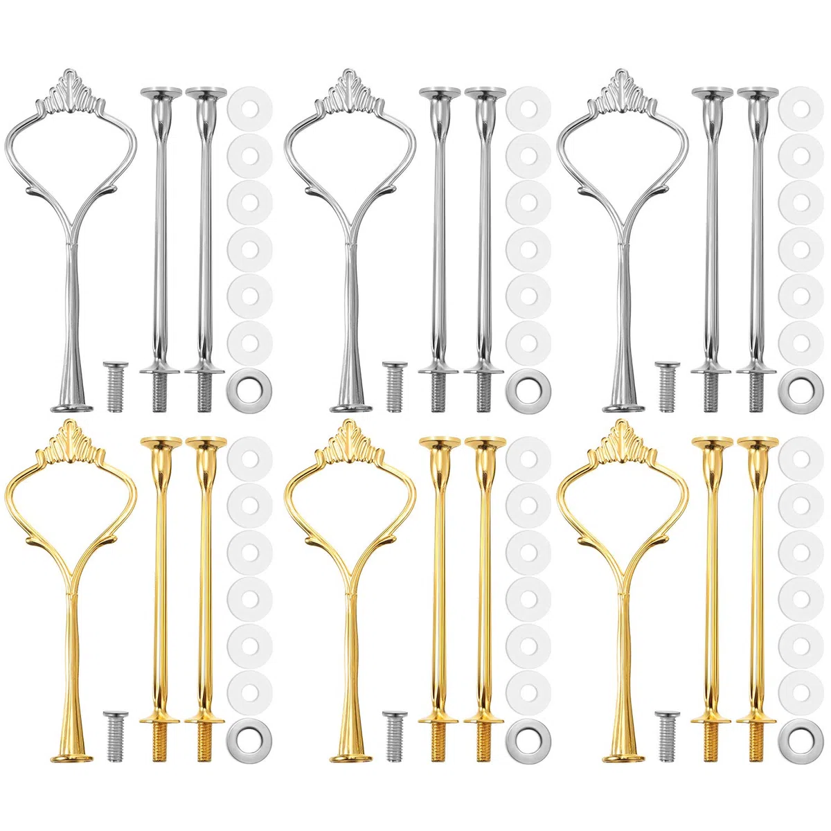Juego de 6 accesorios de hardware para soporte de torta, corona de 3 niveles, soporte de hardware para manualidades de resina, bricolaje para hacer magdalenas