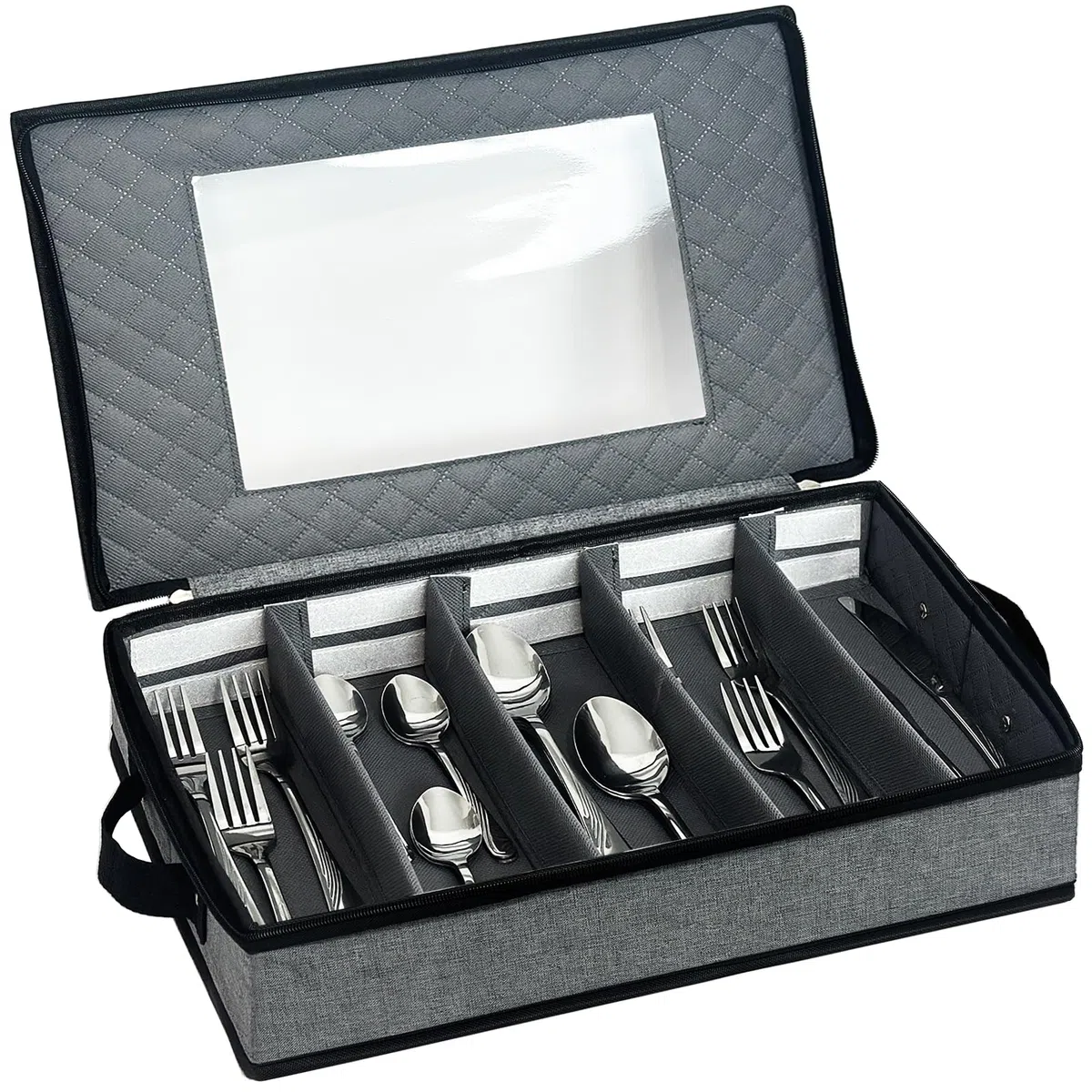 Organizador Cubiertos, Cubertero con Divisores Ajustables, Bandeja Cubiertos con Tapa Para Guardar Cuchillos, Tenedores y Cucharas, Adecuado Para Cocinas de Camping, Vacaciones y Viajes