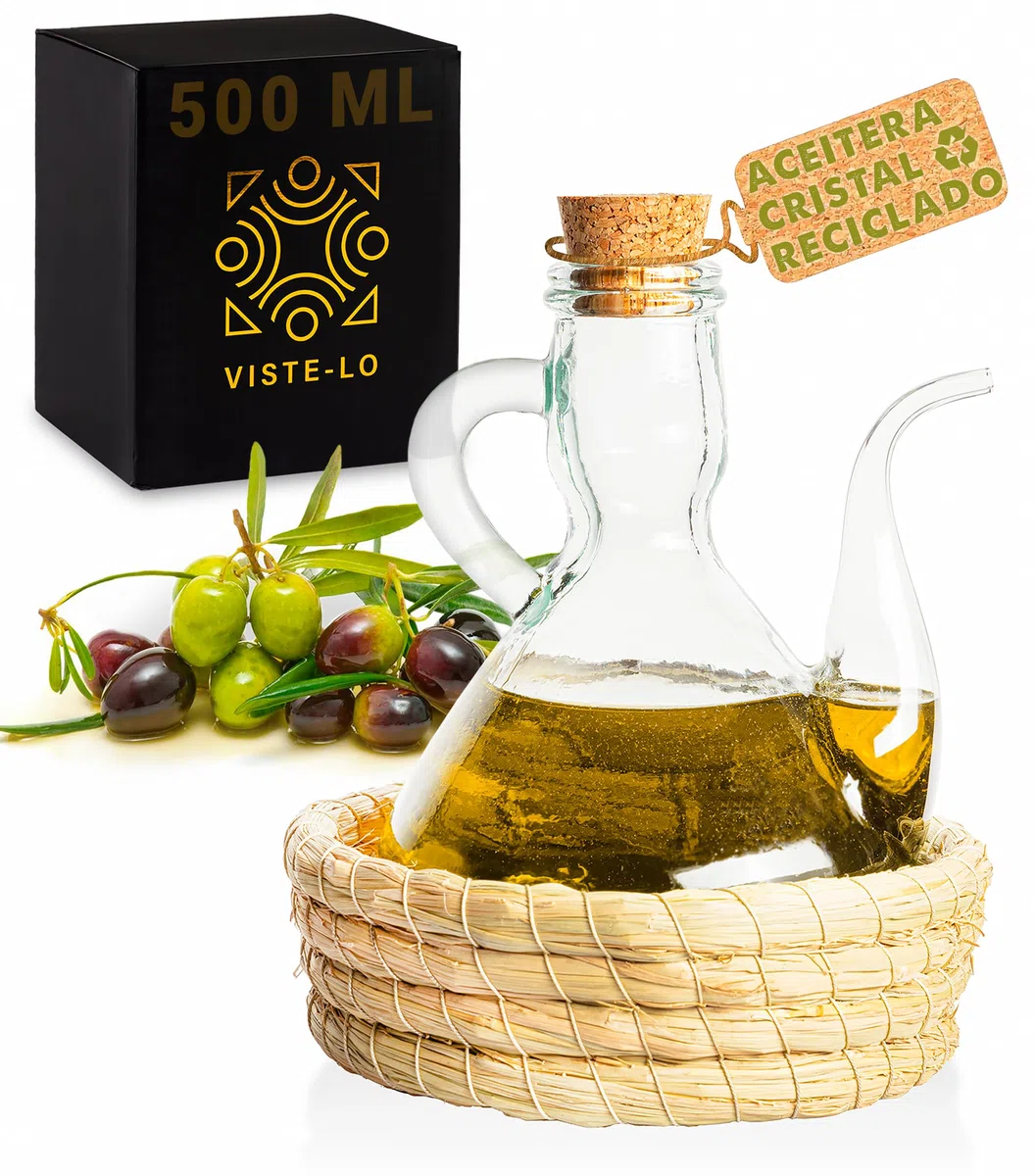 Aceitera de cocina. Antigoteo Cristal Vinagrera Vidrio Dispensador de aceite Antimanchas: Aceitera antigoteo Semiartesanal Rellenable Botella cristal aceite aceiteras (500 ml CESTA)