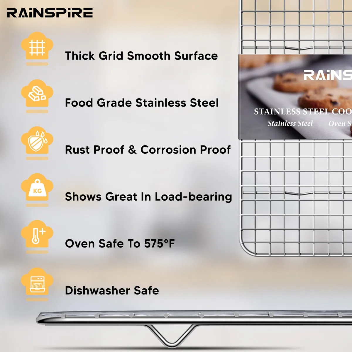 Rainspire Estante de refrigeración de acero inoxidable, estantes de refrigeración resistentes para cocinar y hornear, estante de alambre apto para horno para cocinar, estante para hornear para cocinar