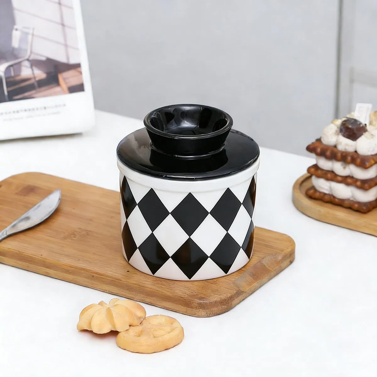 Mantequera de Porcelana,Mantequillera de Cerámica,Mantequilleras con línea de agua,Mantequera de cerámica con tapa,para guardar mantequilla fresca,Apta para Lavavajillas