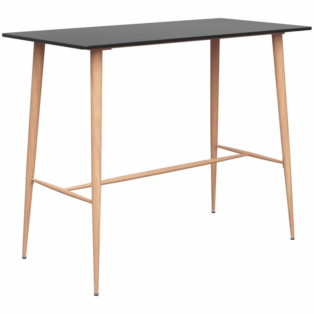 Juego de 7 piezas de bar en blanco y negro con mesa de tablero de fibra de densidad media y patas de metal y taburete de bar con respaldo para instalaciones modernas