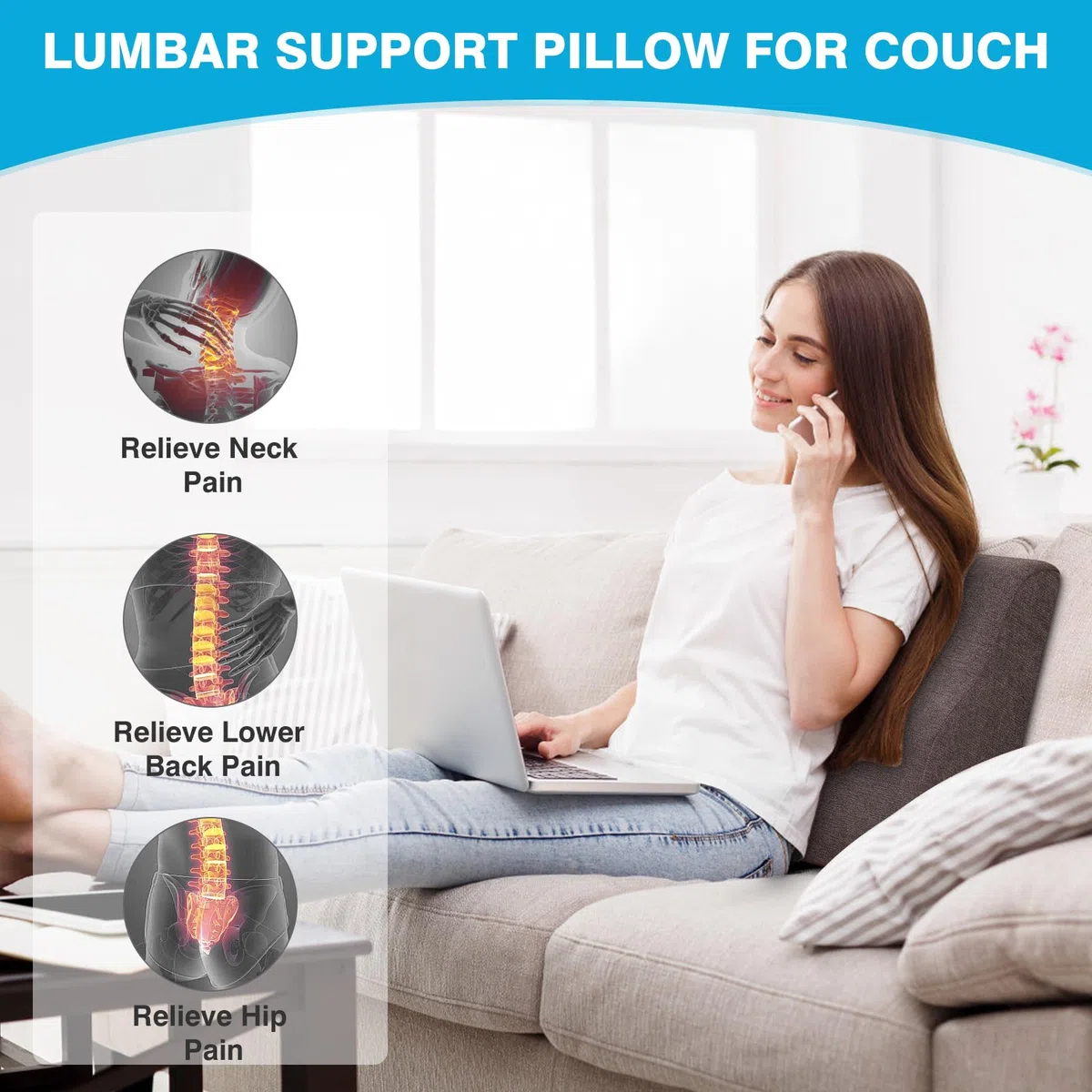 Almohada de apoyo lumbar para reclinable, almohada de apoyo lumbar de doble capa con espuma viscoelástica de gel, ergonómica, cojines lumbares para ancianos, alivio del dolor de espalda baja,